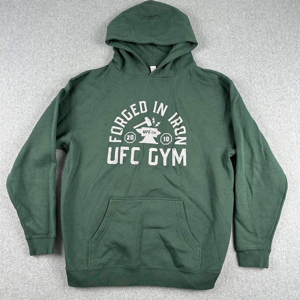 UFC Gym Hoodie Mens XL Green Forged In Iron Pullover Graphic Sweatshirt MMA